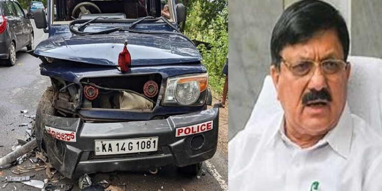 Araga jnanendra jeep accident : கர்நாடக உள்துறை அமைச்சர் அரக ஞானேந்திராவின் பாதுகாப்பு வாகனம் விபத்தில் சிக்கியது