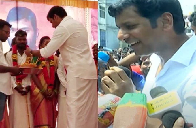 Actor Vishal arranged marriages for 11 couples: 11 ஜோடிகளுக்கு திருமணம் செய்து வைத்த விஷால்