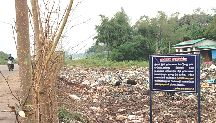 Garbage dumped near Thiruvarur District Collectorate: திருவாரூர் மாவட்ட ஆட்சியர் அலுவலகம் அருகாமையில் கொட்டப்படும் கழிவுகள்