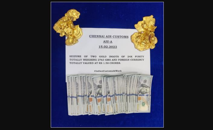 Gold seized at Chennai airport: சென்னை விமான நிலையத்தில் ரூ.1.42 கோடி மதிப்பிலான தங்கம் பறிமுதல்